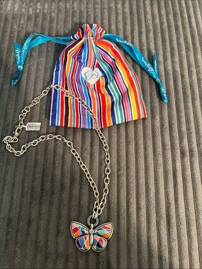 Brighton Silver Butterfly Necklace with Multicolored Enamel
